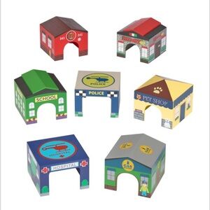 Excellerations® Around the Town Wooden Structures Garages House Play Set 7